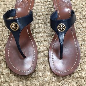 Tory Burch navy wedge flip flop sandal